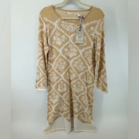 Chelsea & Violet Dresses | Nwt Chelsea & Violet Arctic Fox Tan Cream Floral Cotton Blend Dress L | Color: Cream/Tan | Size: L | Lydiasluxe's